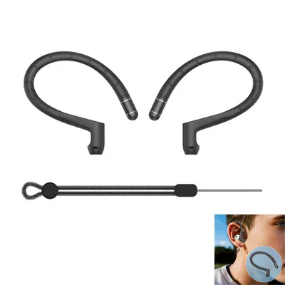 Produktbild von Verlustsichere Sport Ohrhalter für AirPods Pro 2/AirPods Pro/AirPods 3, Silikon-Material mit Anti-Rutsch-Design, 1 Paar Ohrhaken  + Lanyard (Schwarz)