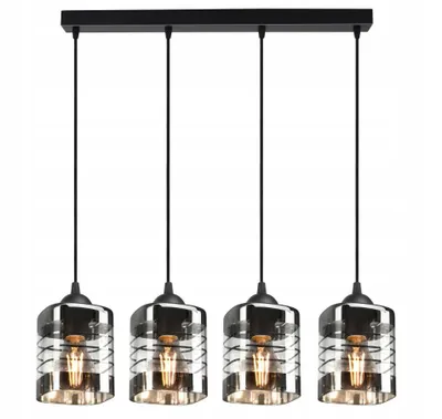 Obrázek produktu pro Luxolar Led závěsné svítidlo 4 plameny se skleněným stínidlem černé-průhledné E27 60W - Stropní světlo k montáži - Závěsné svítidlo do obývacího pokoje, kuchyně