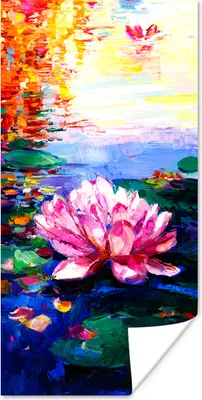Produktbild von MuchoWow® Poster Gemälde - Öl - Seerose - Wasser 60x120 cm - Wandschmuck