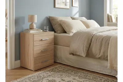 Produktbild von Nachttisch - Nachtkästchen - Nachtschrank - mit 3 Schubladen - 48x35x65,5 cm B/T/H - Eiche Sonoma - Beistelltisch fürs Schlafzimmer - Bettkommode