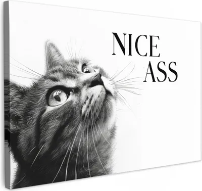 Produktbild von MuchoWow® - Leinwandbilder - Katzen - Netter Arsch - Zitat - Schwarz und weiß - Sprichwörter, Wandbild, Wanddeko Bilder Wohnzimmer, 120x80 cm