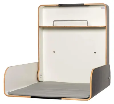 Produktbild von Wickeltisch Toledo - klappbar und platzsparend, Wandwickeltisch mit grauer Wickelauflage, Farbe Schwarz, Wandwickelregal für öffentliche und private Bereiche, Wickelstation aus Formholz