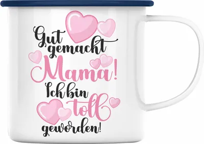Produktbild von Trendation - Mutter Mama Emaille Tasse Geschenk von Tochter zum Geburtstag Weihnachten Emaille Emaille Tasse Lustig Geschenke Muttertag Muttertagsgeschenk (Blau)