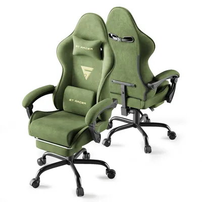 Produktbild von Arvioo Gaming Stuhl mit Massage-Lendenkissen, Gaming Chair Ergonomisch, Verstellbare Rückenlehne Gaming Sessel Mit Fußstütze & Kopfstütze, Grün