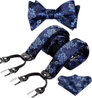 Produktbild von Herren Hosenträger-Set mit Krawatte und Einstecktuch – Elastisch und verstellbar – Verschiedene Designs