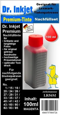 Produktbild von LR56M - magenta - Dr.Inkjet Premium Nachfülltinte 100ml für Lexmark Druckkopfpatronen