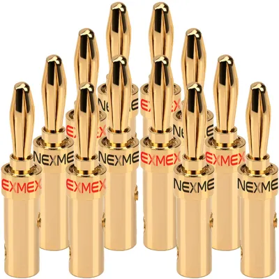 Produktbild von NEXMEX Bananenstecker 4mm schraubbar 12x Stecker vergoldet für Lautsprecherkabel