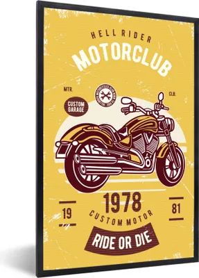 Produktbild von MuchoWow® MuchoWow® Gerahmtes Poster Motorrad - Vintage - Zeichnung - Zitat 20x30 cm - Poster mit zchwarzem Bilderrahmen - Drucken - Bilder Poster im Rahmen