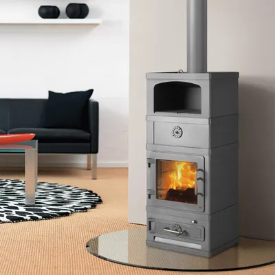 Produktbild von Lotus 2060 Kaminofen mit Warmhaltefach Grau, Rauchabgang oben