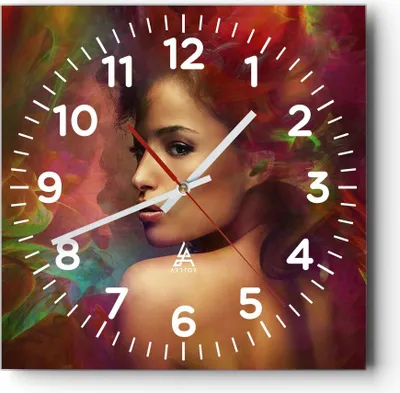 Produktbild von Wanduhr - Quadrat - Glasuhr - frau gesicht - 40x40cm - Schleichendes Uhrwerk - Lautlos - zum Aufhängen bereit - Dekoration Modern - Wanddekoration aus Glas - C4AC40x40-3735