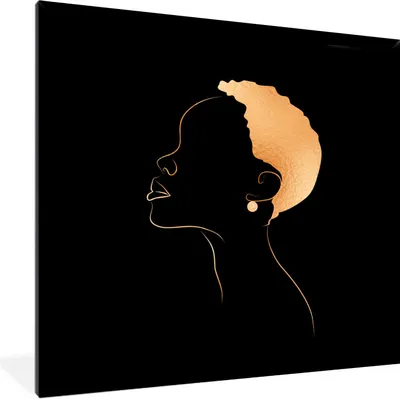 Produktbild von MuchoWow® Gerahmtes Poster Frau - Schwarz und Gold - Strichzeichnung 40x40 cm - Poster mit Schwarzem Bilderrahmen Wandposter Rahmen Foto Bilder - Mit Rahmen - Wanddekoration Schlafzimmer