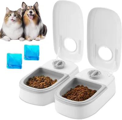 Produktbild von Automatischer Futterautomat für Haustiere, 2 Mahlzeiten/48 Stunden, Doppelnapf für Trocken- und Nassfutter, Timer, für Katzen und Hunde