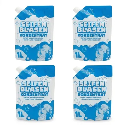 Produktbild von 4er Set Seifenblasenkonzentrat 1:10 – 4 x 100 ml ergeben 4l Seifenblasenflüssigkeit für Seifenblasenmaschinen Nachfüllflaschen für Seifenblasen