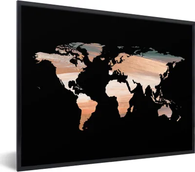 Produktbild von MuchoWow® Gerahmtes Poster Weltkarte - Farben - Schwarz 40x30 cm - Poster mit Schwarzem Bilderrahmen Wandposter Rahmen Foto Bilder - Kunstposter - Wanddekorationen