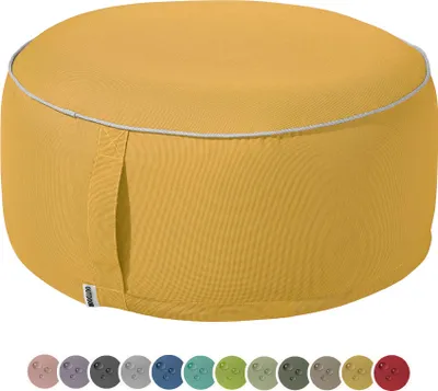 Produktbild von heimtexland Outdoor Pouf Sitzkissen wetterfest Garten Bodenkissen ausblasbar Fußhocker Yoga Lounge Hocker Tisch Party Deko Sitzsack 25x55 Typ551 Senfgelb