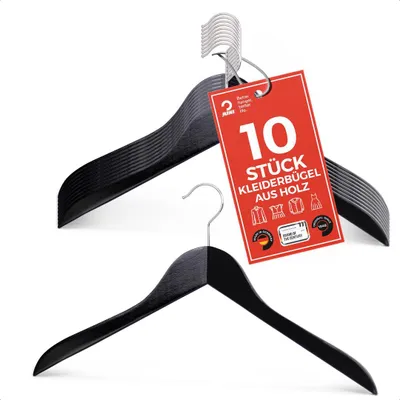 Produktbild von MAWA HolzKleiderbügel, 10er-Set, 45 cm, Schwarz lackiert, -