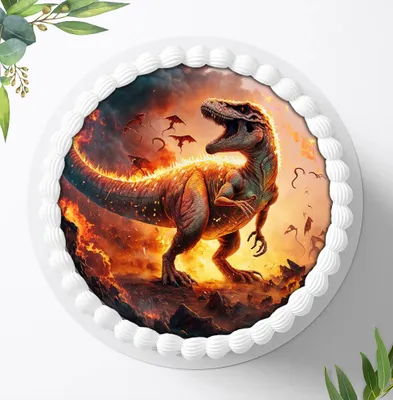 Produktbild von Für die Geburtstags Torte ein Tortenaufleger, Zuckerbild mit dem Motiv: Dinosaurier, Essbares Foto für Torten, Fondant, Ø 20cm, 1204z