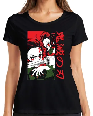 Zdjęcie produktu dla Kimetsu no Yaiba Nezuko Katana Anime Manga Japan Gift Cosplay Koszulka damska, czarny, S