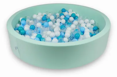 Image de Dry Pool 130x30cm menthe avec 600 balles : turquoise, blanc, transparent, bleu clair