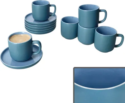 Produktbild von Ritzenhoff 6er Set Jasper Espressotassen & Untertassen Ozeanblau für 6 Personen