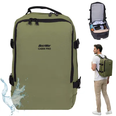 Produktbild von Rucksack Handgepäck klein Flugzeug Reiserucksack Laptoprucksack Ryanair 40x25x20 cm Travel Bestway Cabin Pro small Oliv 40350 1300 +Koffergurt
