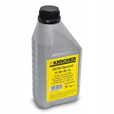 A bottle of Karcher 15W-40 oil on a light gray background.