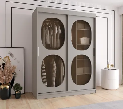 Obrázok produktu pre Presklená šatníková skriňa 150 cm DEFNE - kašmírová