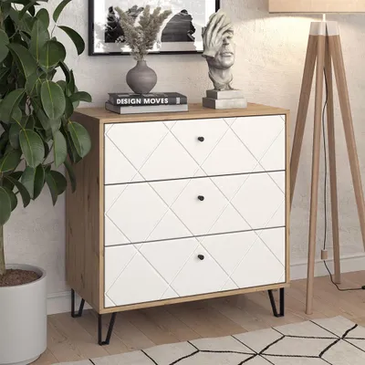 Image de Commode avec tiroirs Vicco Nizza Chêne Artisan 80.2x82.6cm avec 3 tiroirs, Model 57497