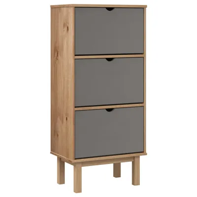 Produktbild von vidaXL Schuhschrank OTTA mit 3 Schubladen Braun&Grau Massivholz Kiefer