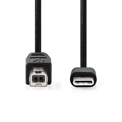 Produktbild von Nedis USB-Kabel - USB 2.0 - USB-C Stecker - USB-B Stecker - 480 Mbps - Vernickelt - 1.00 m - Rund - PVC - Schwarz - Label
