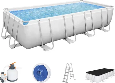 Produktbild von Bestway Power Steel Rectangular 5.49m x 2.74m x 1.22m, Grau/Blau, 14812 l, Gerahmter Pool, Leiter, Blau, Grau, 119,5 kg
