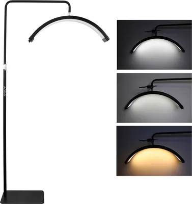 Produktbild von Andoer HD-M6X 36W Boden-LED-Videoleuchte Halbmondfoermiges Fuelllicht  3200K-5600K Dimmbar mit 180cm/ 70.9in Metalllichtstaender Telefonhalter Fernbedienung fuer Schoenheitssalon Make-up Live-Streaming Nachttischlicht