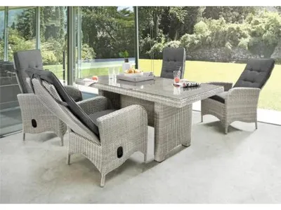 Immagine prodotto di Gruppo di seduta Destiny PALMA LUNA 4 sedie con schienale alto + tavolo 200x100x75cm, bianco vintage