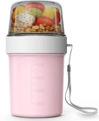 Obrázek produktu pro Praktický snídaňový hrnek 560 ml + 310 ml, růžový, na cesty