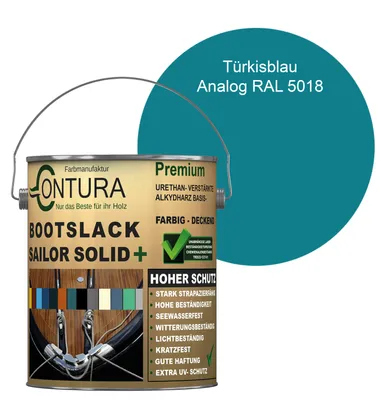 Produktbild von Contura Bootslack 2,5Liter. Farbig Glänzend Yacht- Buntlack Metall Holz GFK Holzlack Schiffslack RAL Boot - Türkisblau - RAL 5018 Analog