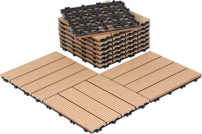 Zdjęcie produktu dla Jopassy 44x WPC płytki tarasowe z drenażem i systemem zatrzaskowym balkon ogród 30x30cm teak