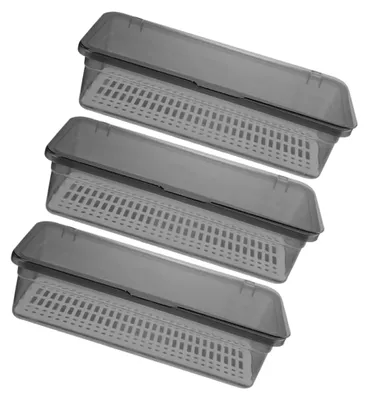Produktbild von 3-teiliges Besteckorganizer-Set aus grauem Kunststoff mit Deckel