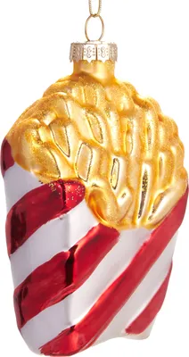 Produktbild von BRUBAKER Pommes Frites - Handbemalte Weihnachtskugel aus Glas - Christbaumschmuck Figuren lustig Deko Anhänger Baumkugel - 10.5 cm