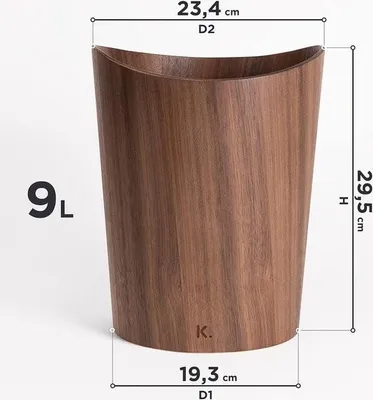 Image de Poubelle en bois massif | Poubelle en bois pour bureau, chambre d'enfant, chambre à coucher, etc. | 9 litres | Noyer