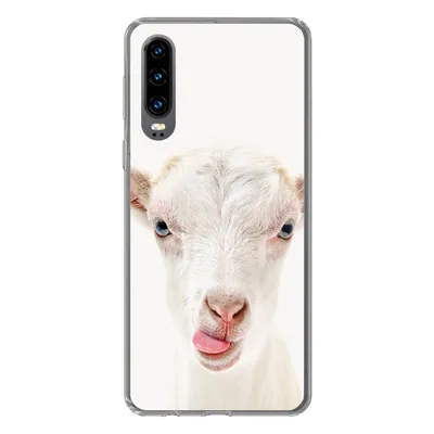Produktbild von MuchoWow® Handyhülle Schutzhülle Hülle für Huawei P30 Ziege - Porträt - Junge - Mädchen - Kinder - Weiß Silikon Softcase Handy Hülle - Kartenbesitzer