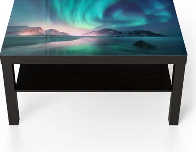 Produktbild von DEQORI Couchtisch 90x55 cm Schwarz 'Das Nordlicht der Lofoten' Glas Beistelltisch