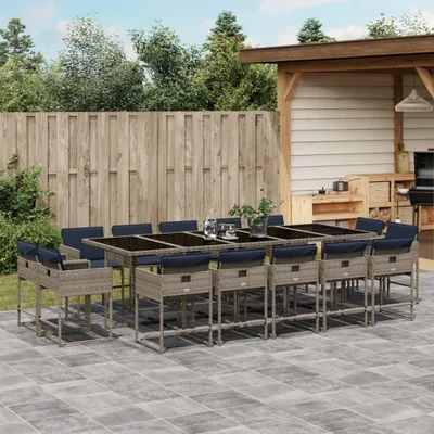 Produktbild von Möbel 15-teiliges Garten-Ess-Set mit Kissen, grau, Polyrattan - Gartenmöbelgarnituren 3278184