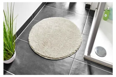 Produktbild von Badematte rutschfest Florida - Badezimmerteppich weich und flauschig - Badteppich rutschfest waschbar Duschvorleger Badvorleger für Badezimmer 60 cm rund beige