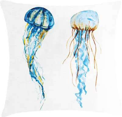 Produktbild von ABAKUHAUS Qualle Kissenbezug, Niedliches Quallen-exotisches Seeozean-Kreatur-Wasser-Tier-Aquarell-Raster-Grafik, 40 x 40 cm, Blau