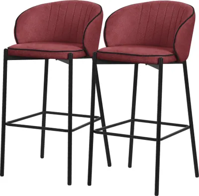 Produktbild von ML-Design Barhocker 2er Set Rot Stoffbezug 76 cm hoch Gepolsterte Barstühle mit Metallgestell Rückenlehne & Fußstütze Küchenstühle Bistrohocker