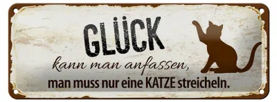 Produktbild von Blechschild Spruch 27x10 cm Glück kann man anfassen Katze Schild