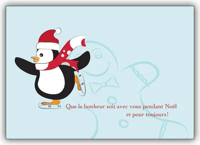 Produktbild von 4x Französische Weihnachtskarte mit Schlittschuh laufendem Pinguin