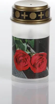 Produktbild von LED Grabkerze mit Motiv Rose weiß mit Dorn