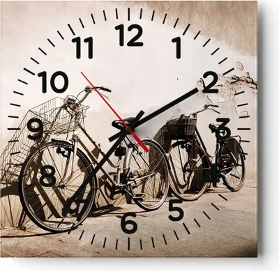 Produktbild von Wanduhr - Quadrat - Glasuhr - Fahrrad Ziegel Stadt Italien - 40x40cm - Schleichendes Uhrwerk - Lautlos - zum Aufhängen bereit - Dekoration Modern - Wanddekoration aus Glas - C4AC40x40-2162