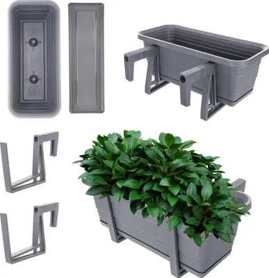 Produktbild von KADAX Balkonkasten Blumentopf Blumentopf 40cm Halterungen Ständer Balkongeländer